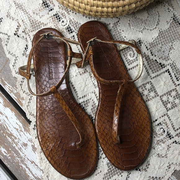 Avec Modération Brown Reptile T-Strap Sandals 38 - Picture 2 of 5